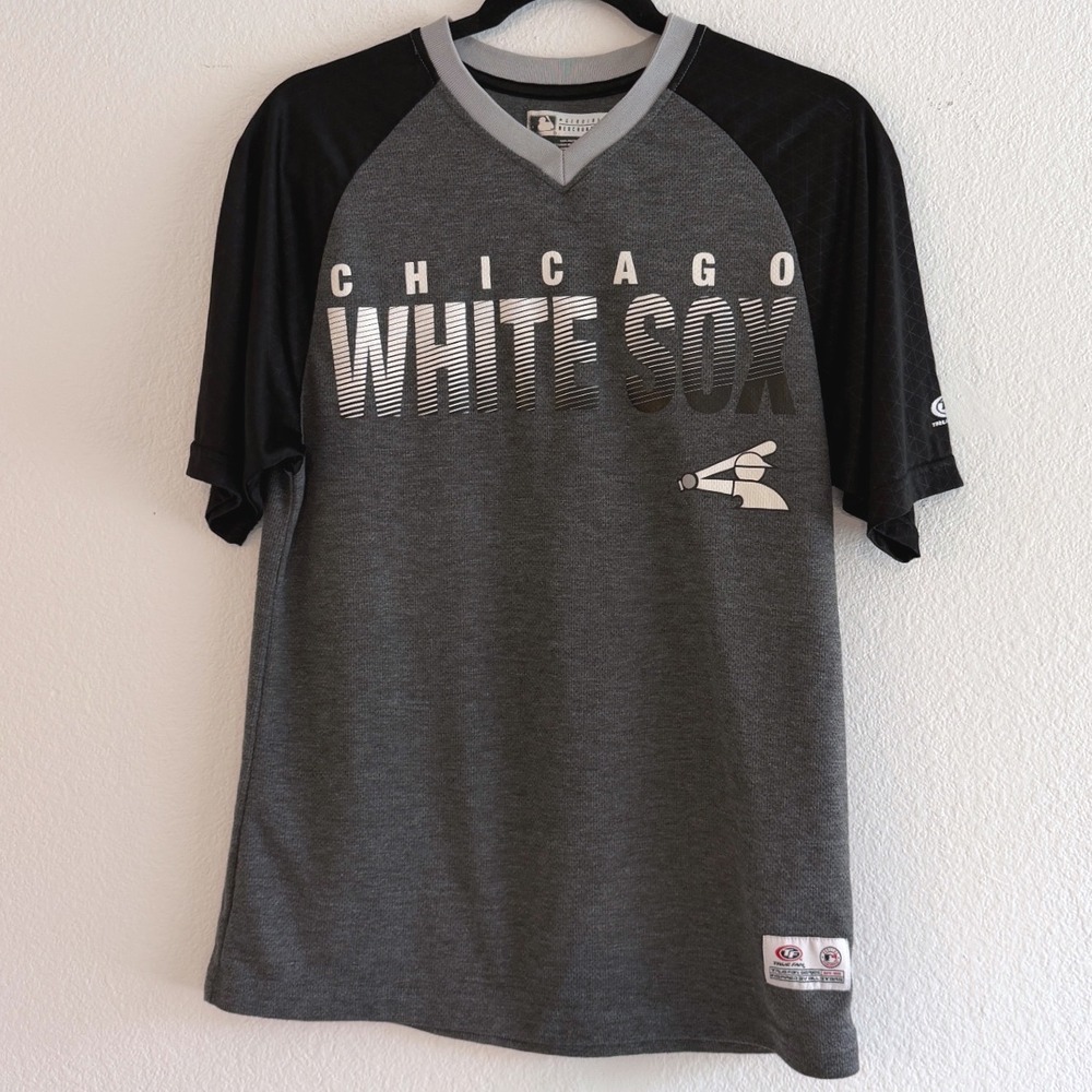 Chicago White Sox MLB True Fan Grey‎ V-Neck Jersey T-Shirt Mesh Pullover Mens S